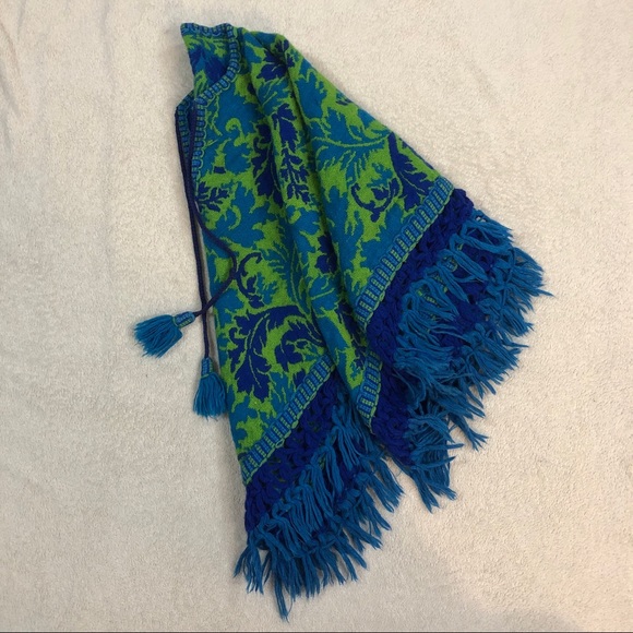 Vintage 70’s reversible brocade poncho with fringes - Picture 6 of 7